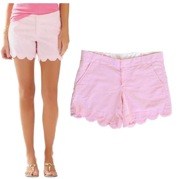 Lilly Pulitzer Pink White  Stripe Buttercup Seersucker Shorts Size 2 - Picture 1 of 12